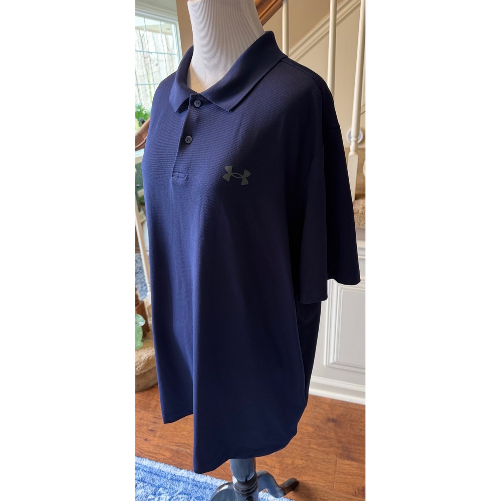 Under Armour Mens Performance Polo Shirt Navy Blue Short Sleeve Golf XL Loose - Picture 5 of 6